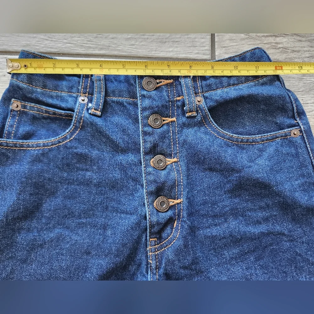 MOUSSY High Waist Denim Shorts Womens Sz 0 Dark Wash‎ Button Fly Exposed 3